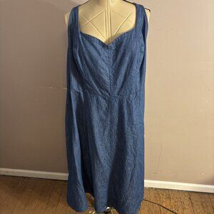 Old Navy 4XL Blue Cotton Denim Midi Dress Sleeveless V-Neck Elastic Smocked Back